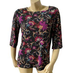 ELIE TAHARI Womens Size Medium Floral Print Square Neck 3/4 Sleeve Shirt Top